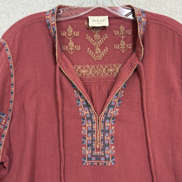 WRAP London Floral Embroidered Peasant Top Size US 14 Tassel Tie Bohemian - Picture 3 of 15